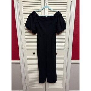 Chalse28 Plus Size Off the Shoulder Puff Sleeve Cross Jumpsuit, Black XS